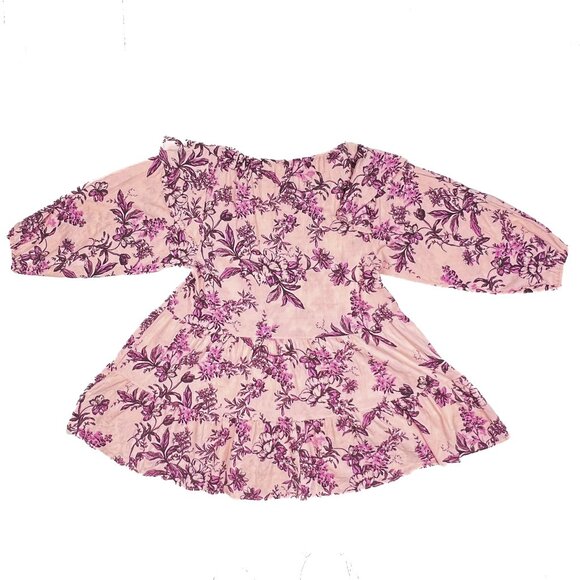 Free People Sunbaked Swing Dress in Petal Pink Floral Crepe Ruffled Sz L - NWOT - Picture 5 of 9